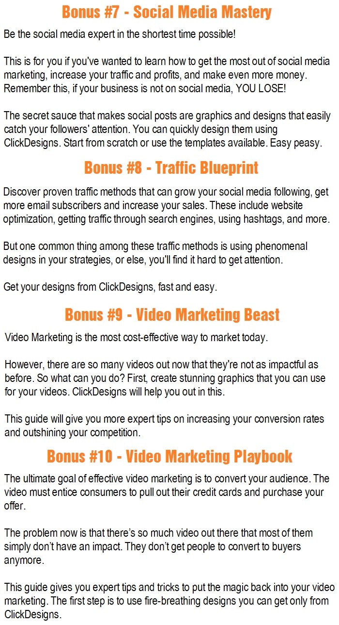 ClickDesigns Bonuses