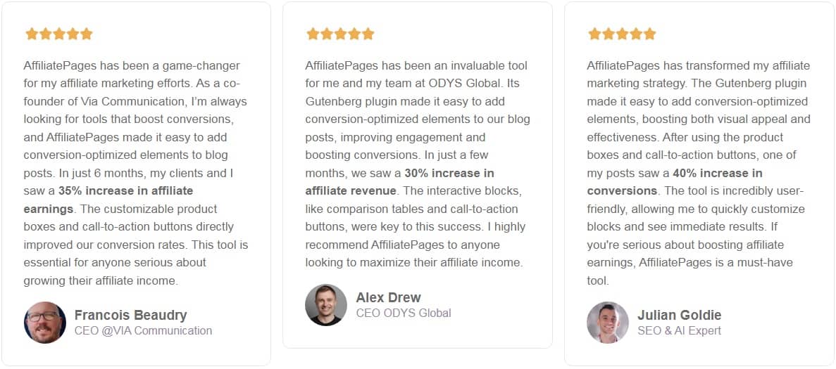 AffiliatePages Testimonials