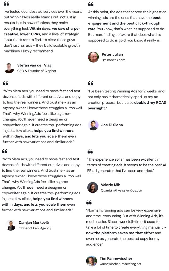 WinningAds Testimonials
